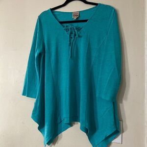 Como Vintage Turquoise Lace-Up Handkerchief Hem Top